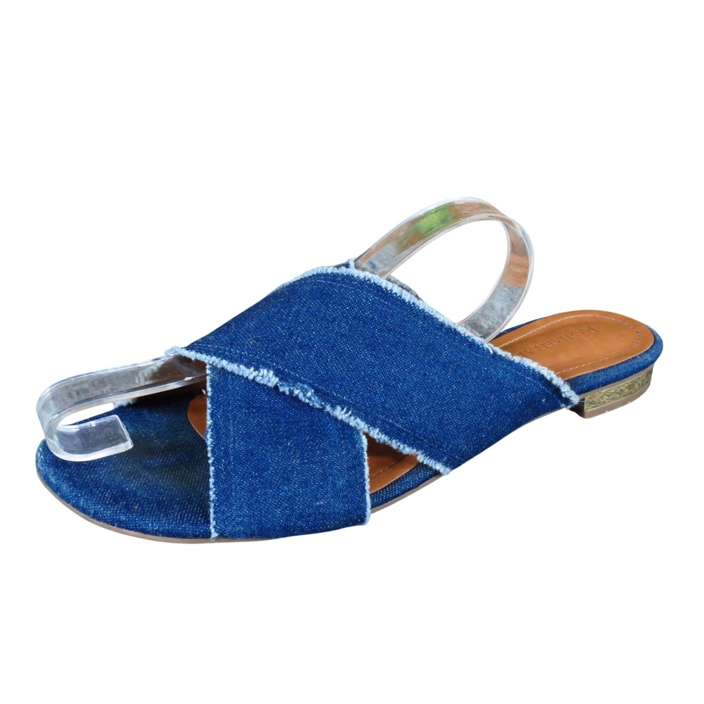 Raphaella Booz Denim Crossover Women Slide Sandals Size 9 Casual Blue Flat Shoe